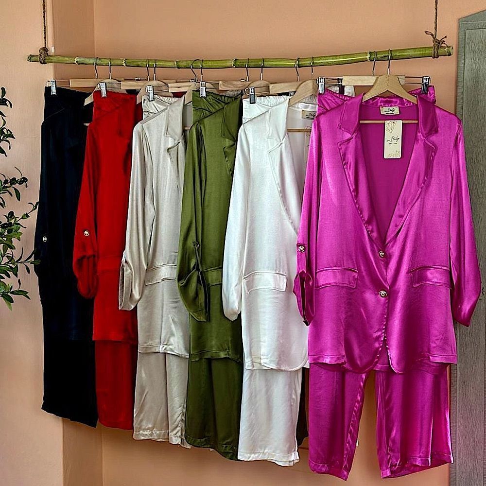 Made in Italy Satin Blazer and Pants Set OS